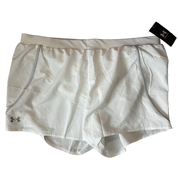 Under Armor Women White Lined Running Shorts Loose Heat Gear Drawstring Size XL - Picture 1 of 5
